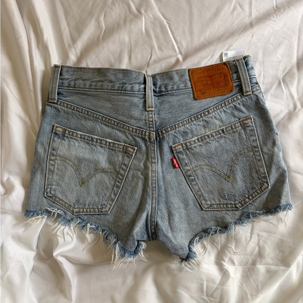Levi's Light Wash Denim Frayed Hem Shorts